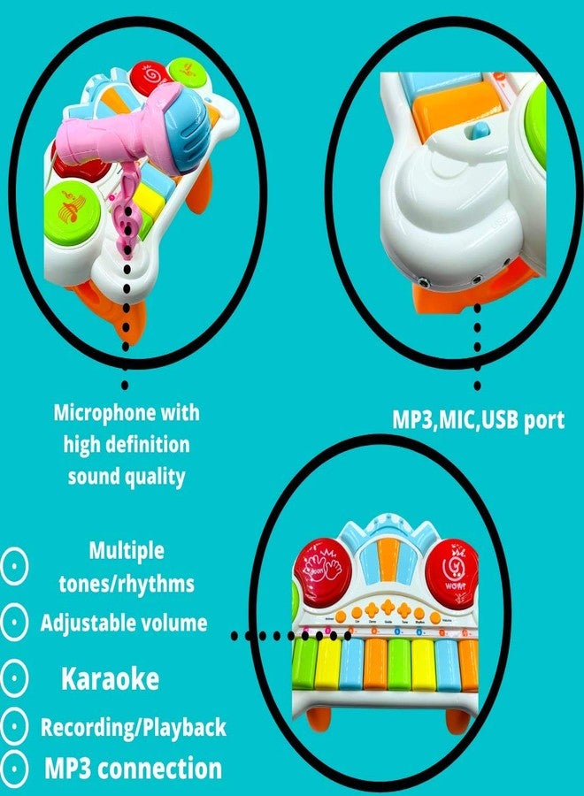 VikriDA 2 in 1 Kids Drum Set and Piano Toys for Kids with AUX Capability, Musical Instruments Playset Flash Light Toy with Adjustable Microphone - Image 5